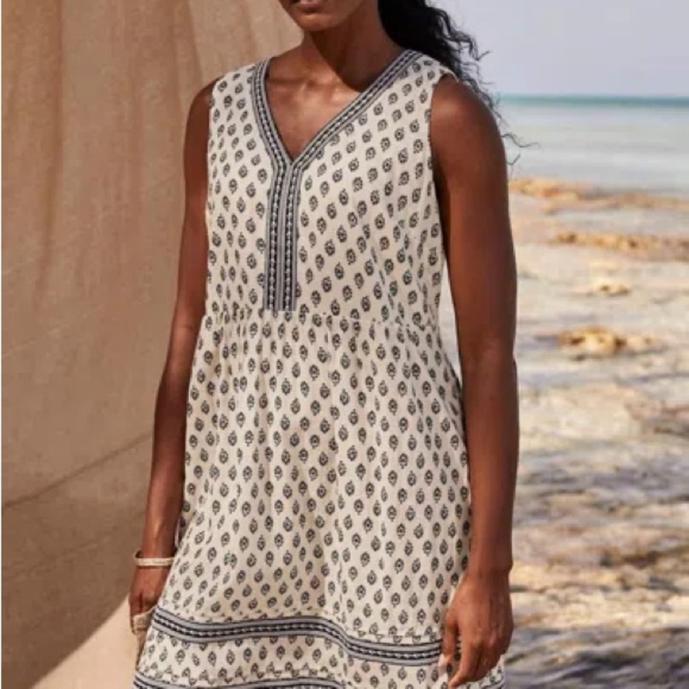 J. Jill Cream and Black Dress with Geometric Print
